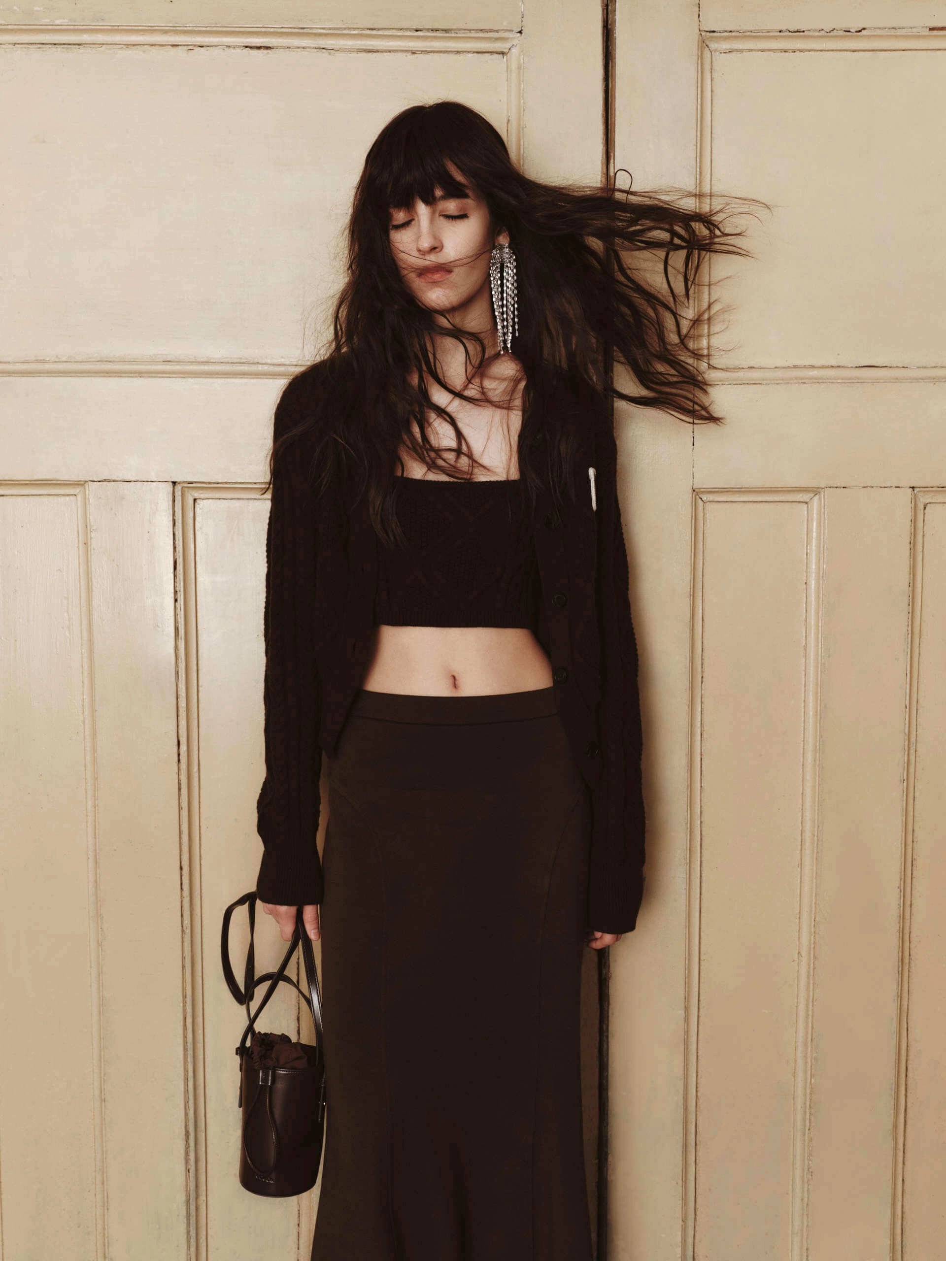 AdjustableHem Sustainable Manufacturing Cropped Cable Knit Cardigan Set
