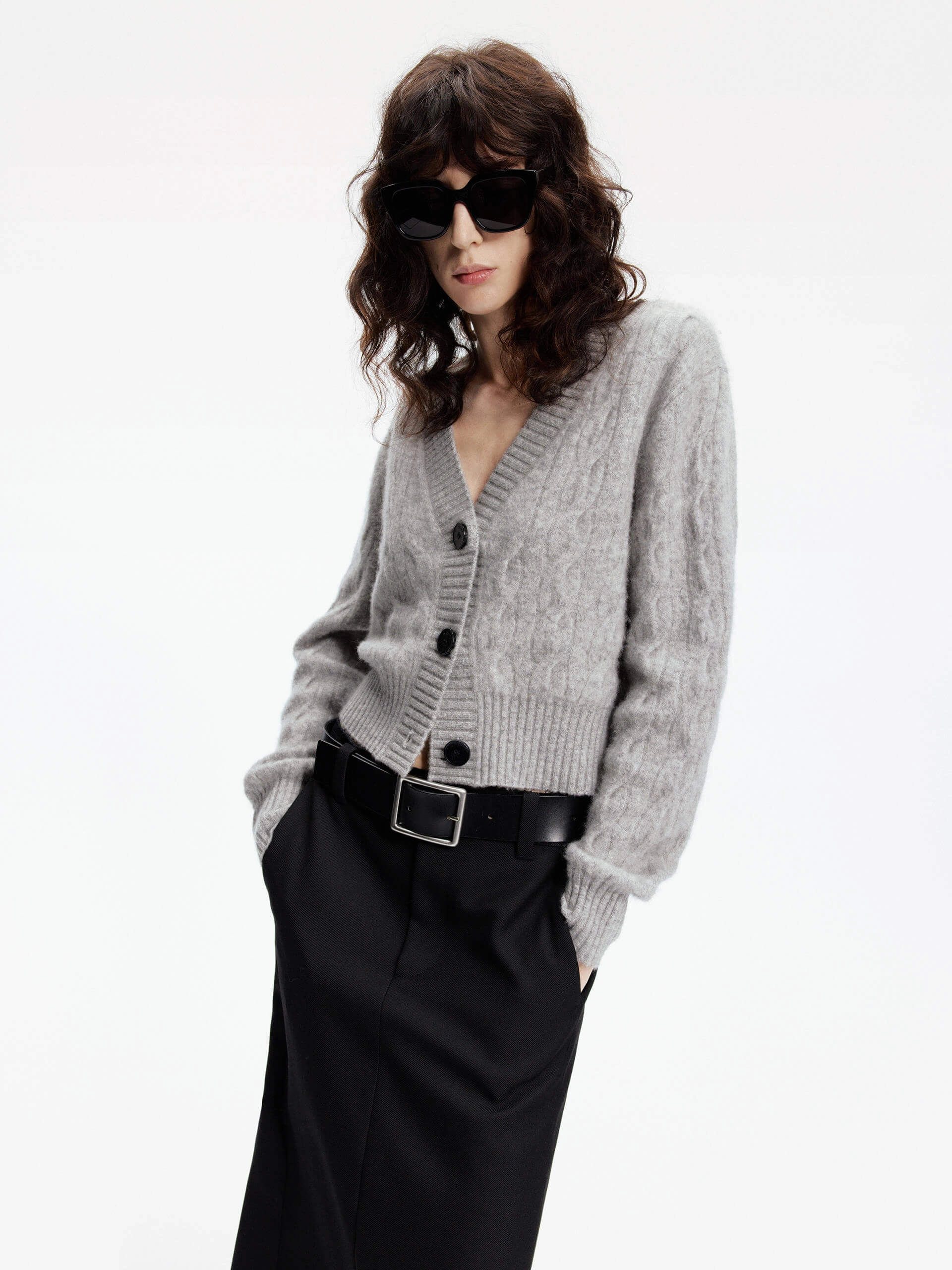Tagless Comfort Natural Fiber Blend Cropped Cable Knit Cardigan