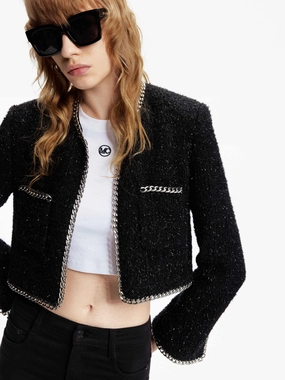 Odor Resistant Tech Concealed Zippers Cropped Chain Trim Jacket