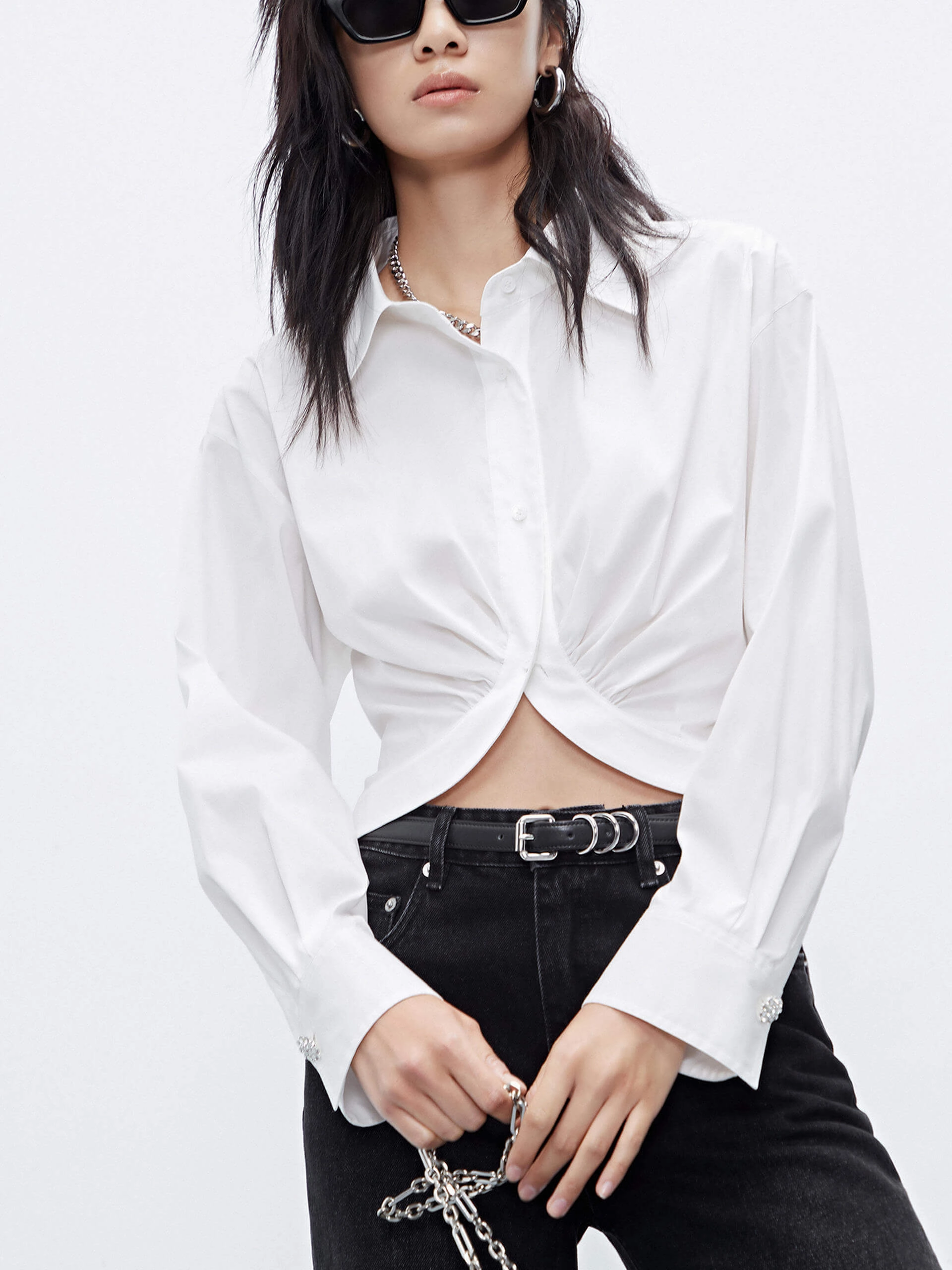 EcoFriendly Manufacturing Cropped Cotton Blend Shirt