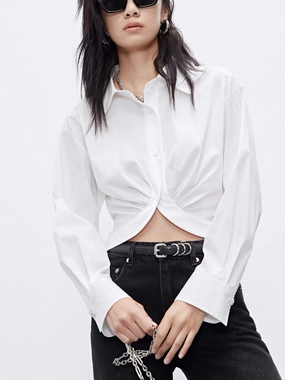 Cropped Cotton Blend Shirt Circular Knit Technique