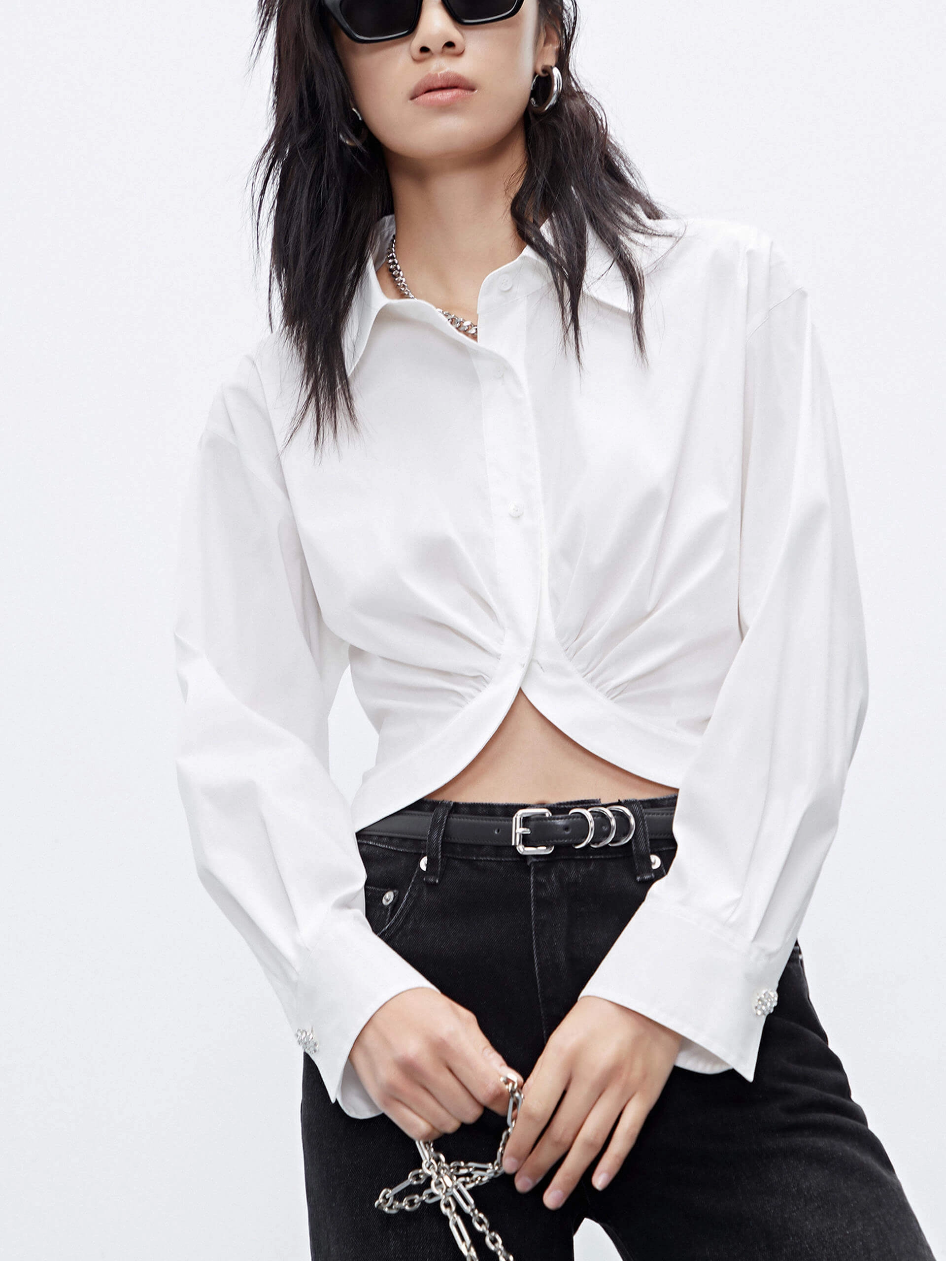 Cropped Cotton Blend Shirt Circular Knit Technique