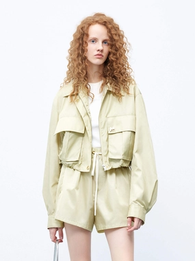 Heat Retention Lining OdorControlTreatment Cropped Drawstring Hem Coat