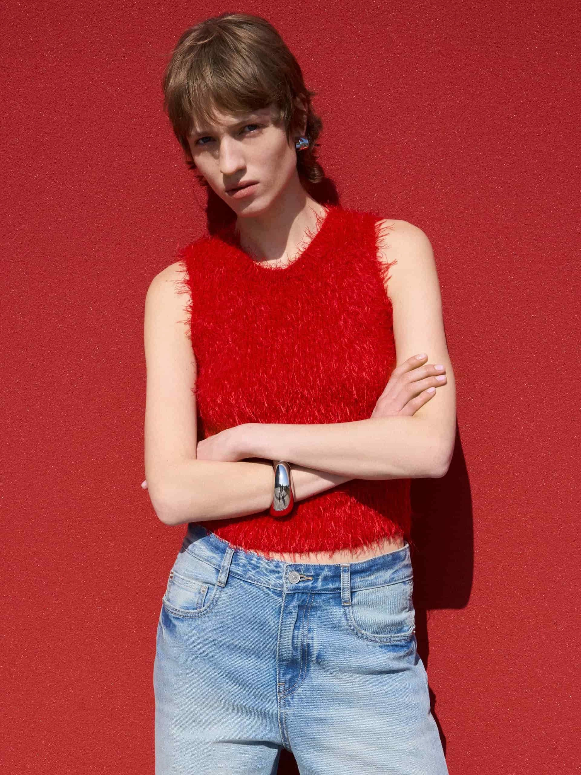 Odor Resistant Coating DualLayer Weave Cropped Fuzzy Knit Tank