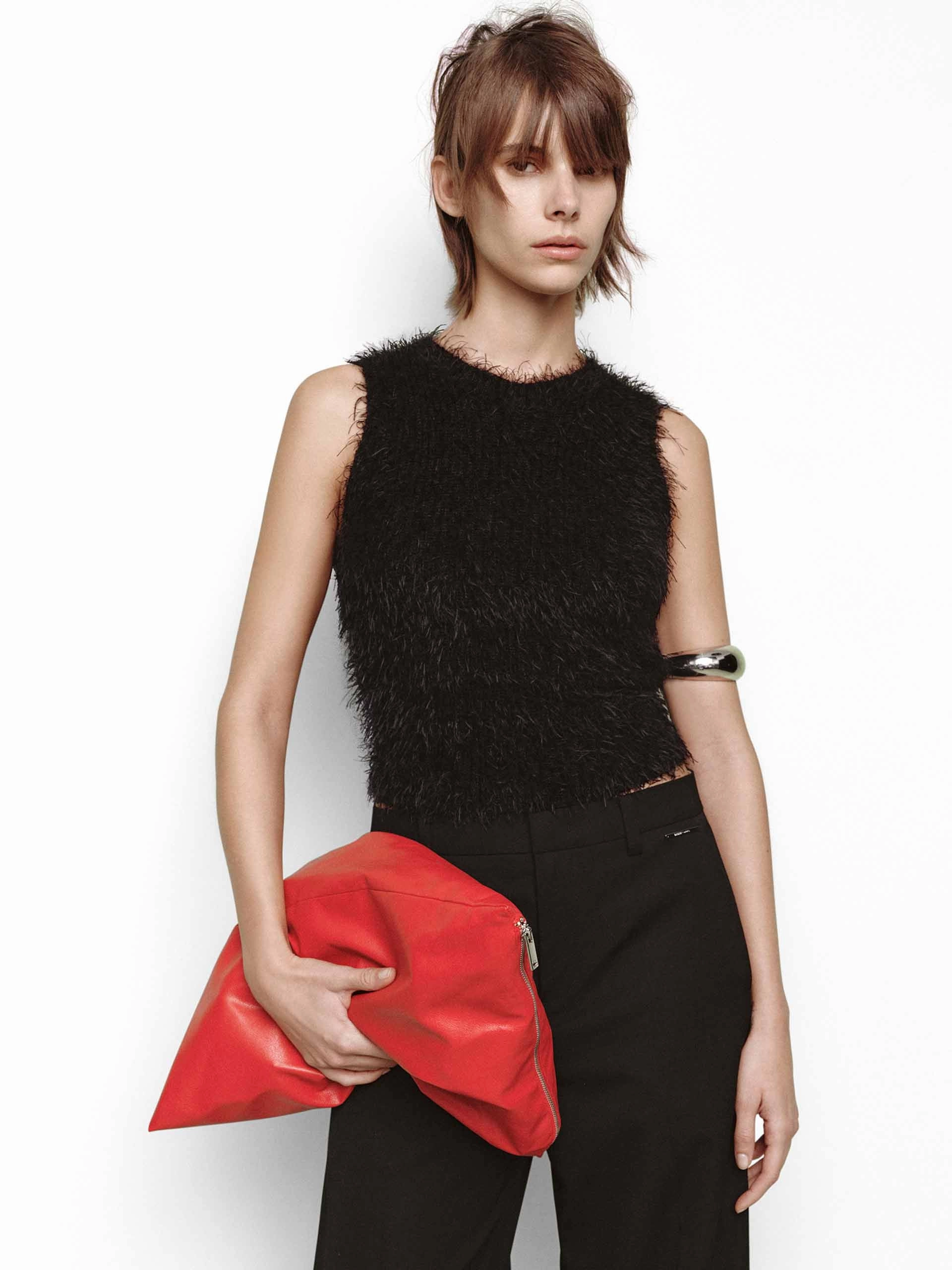 AntiPill Texture Double Stitched Hems Cropped Fuzzy Knit Tank