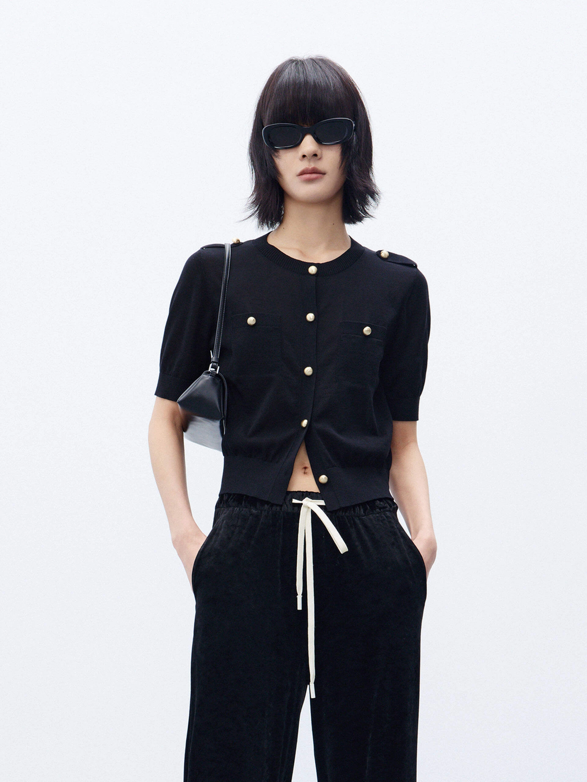 Cropped Metal Button Cardigan OdorResistant