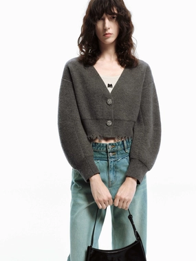 Eco Friendly Dye Process All-Purpose Cropped Raw Hem Cardigan