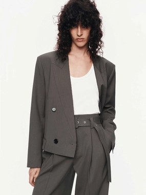 High Collar Design Cropped Structured Blazer