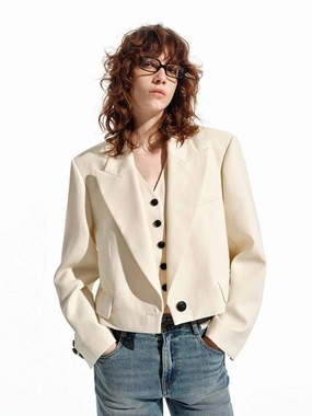 Cropped Tailored Blazer Softshell Coating
