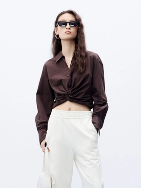 UltraSoftInterior Ribbed Collar Style Cropped Twisted Details Shirt