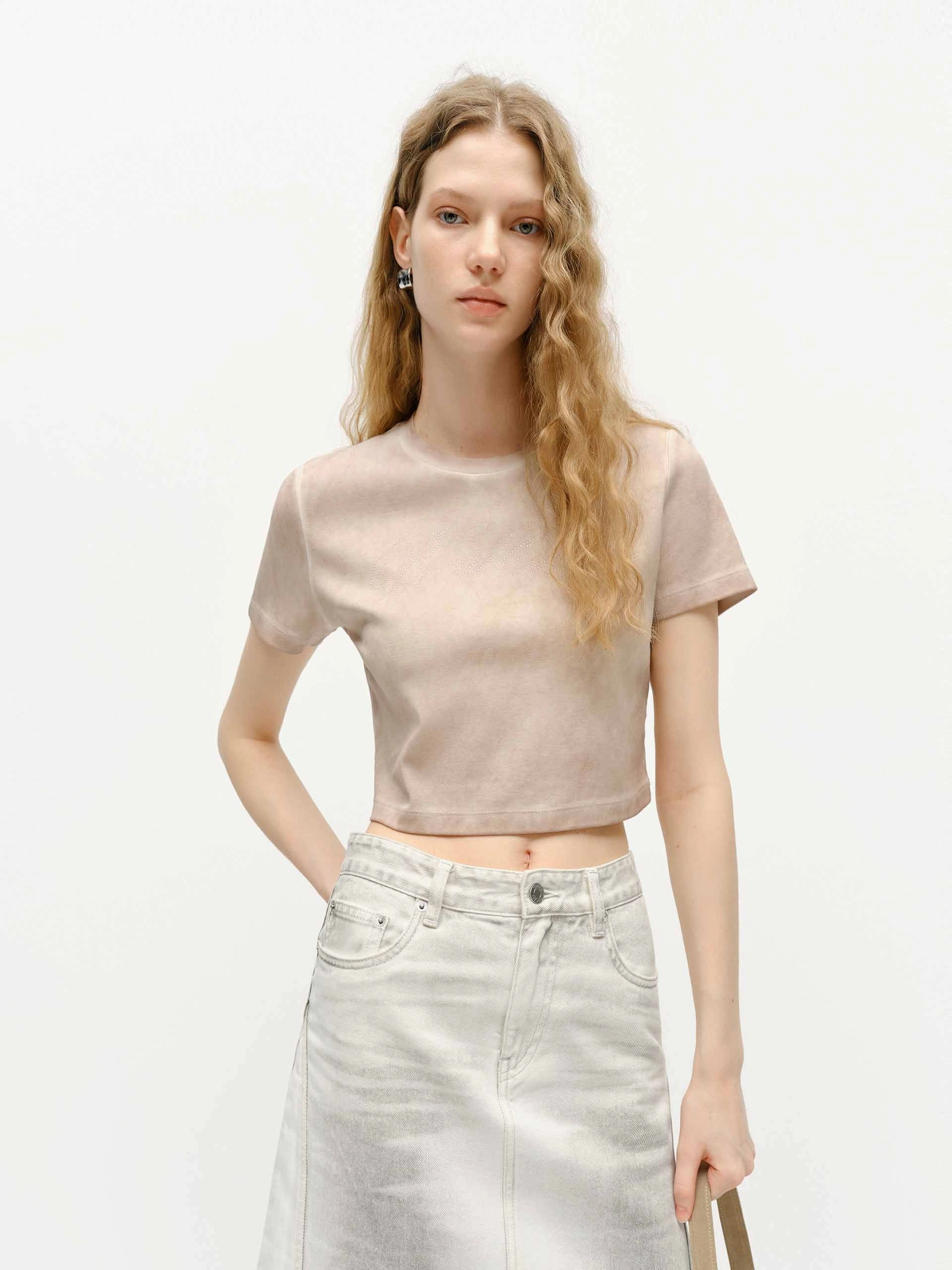 Cropped Washed Cotton T-shirt Elegant Stylish Look
