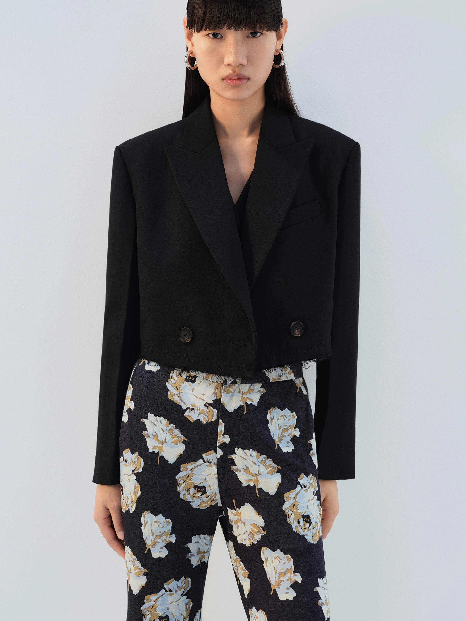 Cropped Wool Blazer Full Length Zipper Matte Finish