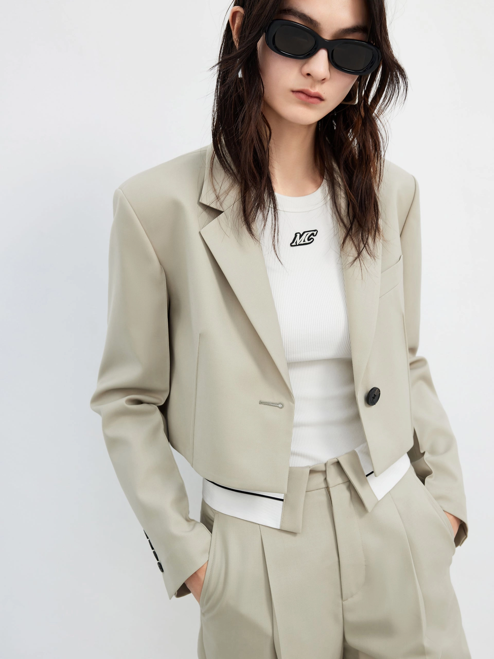 ThermalLining Cropped Wool Blend Blazer