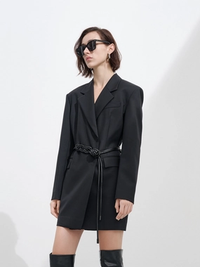 Tailored Wool blend Dress with Belt Premium Material