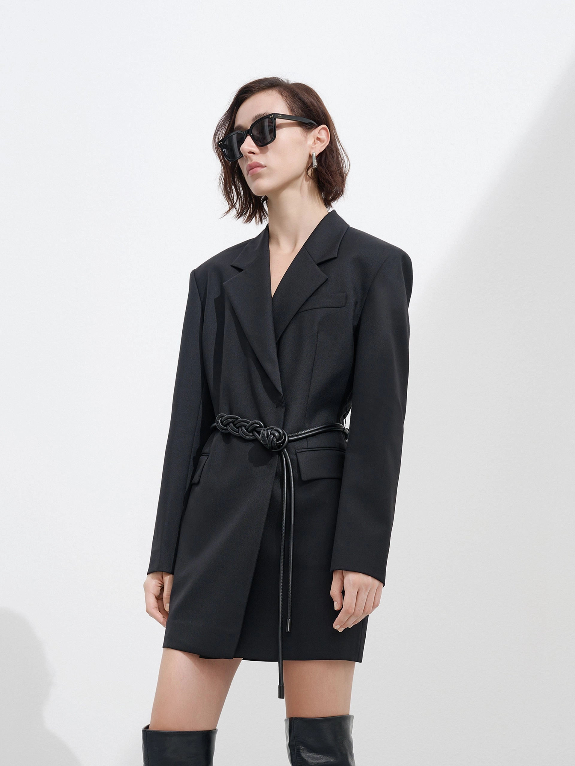 Tailored Wool blend Dress with Belt Chic Statement