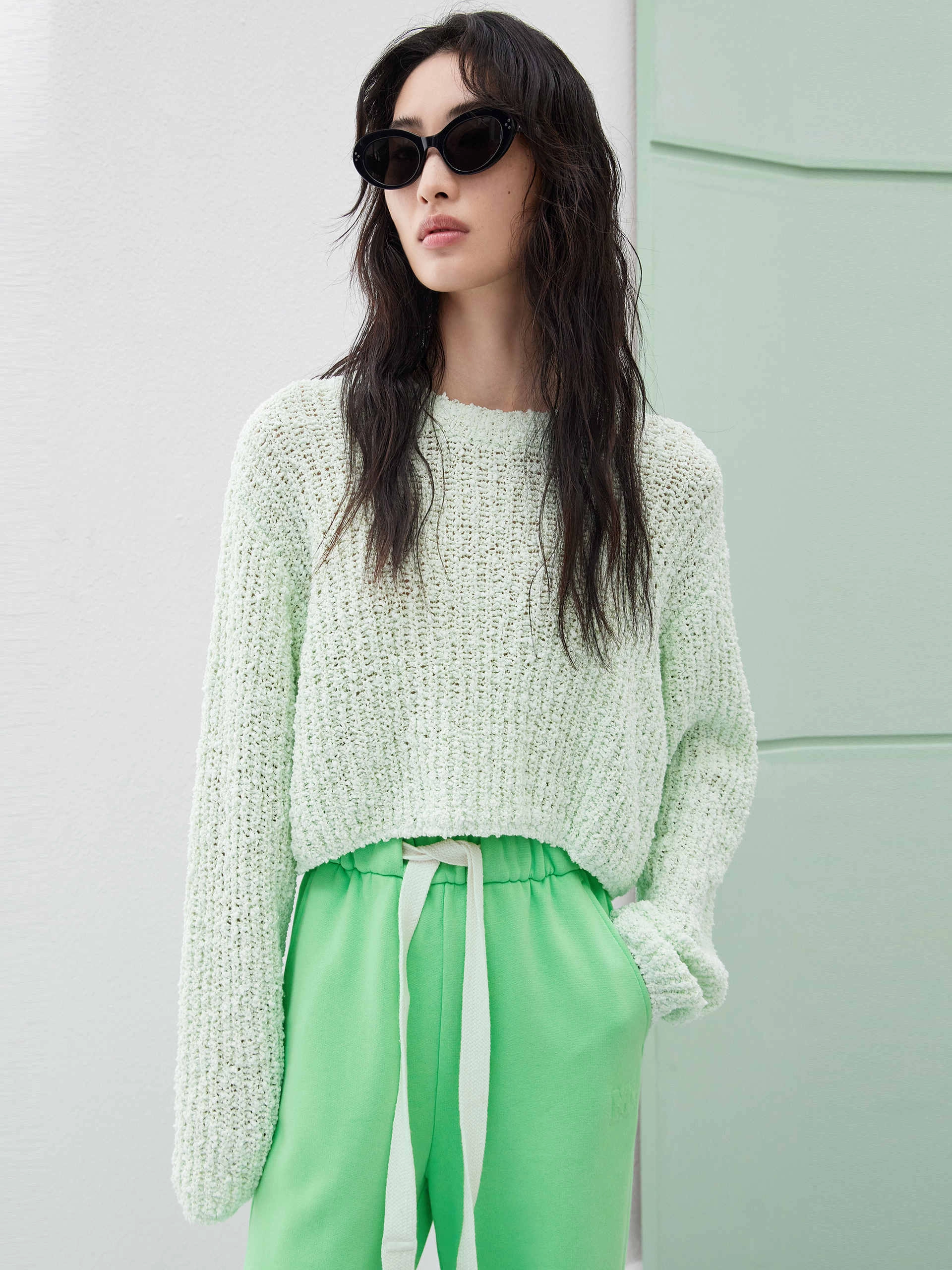 Texture Round Neck Sweater DoubleLayered