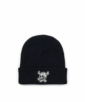 Layered Placket Design Crossbones Beanie - Black