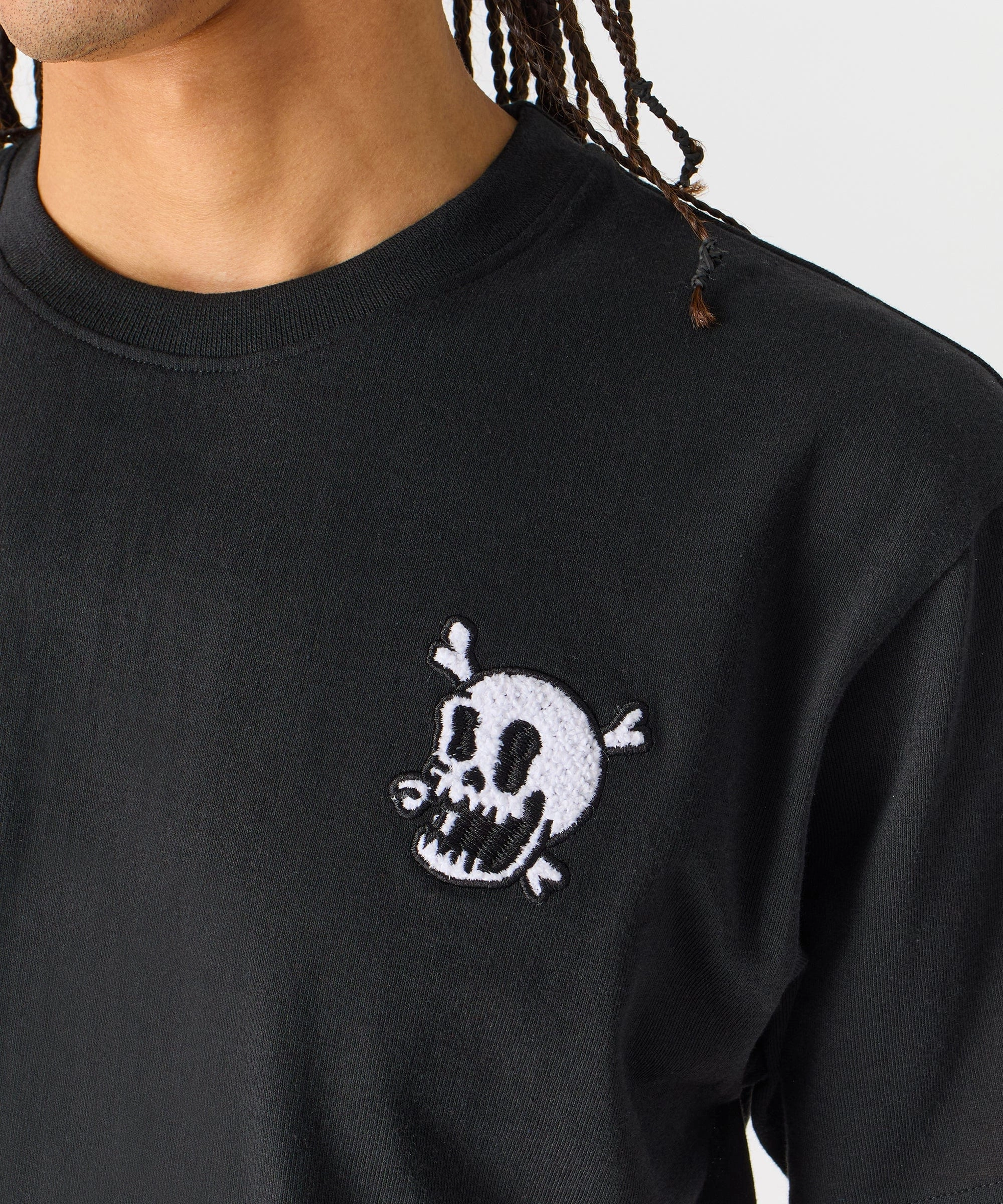 Crossbones Chenille Patch Short Sleeve Tee - Black Lightweight Jacket Office Wear