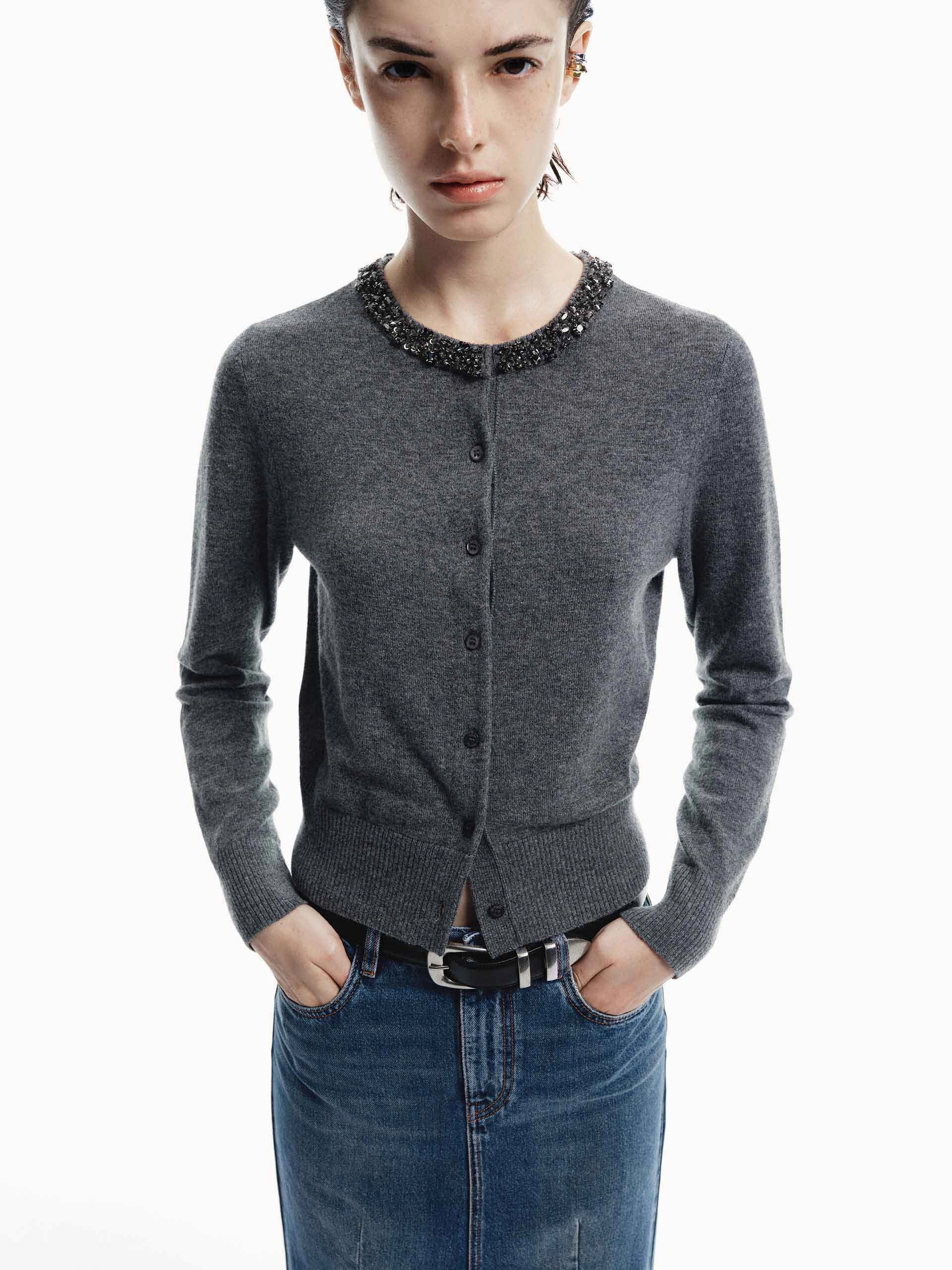Crystal Collar Knit Cardigan UV protection layer FrayResistant Fabric