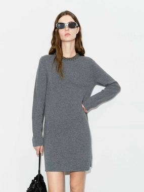 Crystal Collar Mini Dress Relaxed Look Fall Comfort