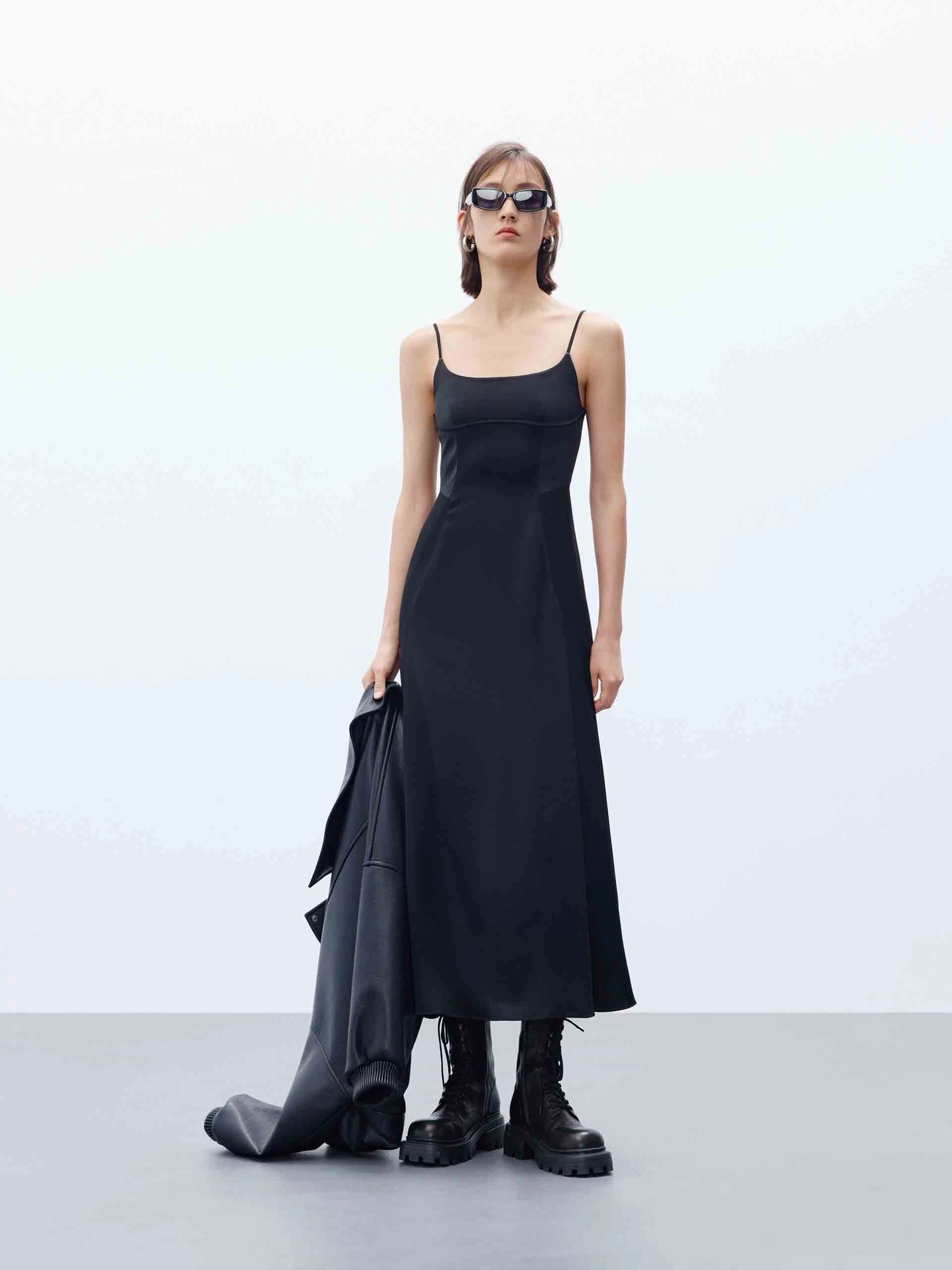 Grace Flow Black Midi Cami Dress