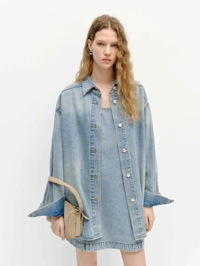 Waterproof Design Draft Block Crystal Detail Cotton Jacket