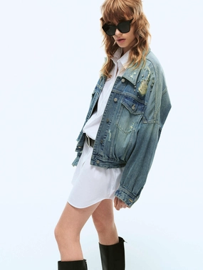 Anti Pilling Texture Crystal Detail Denim Jacket