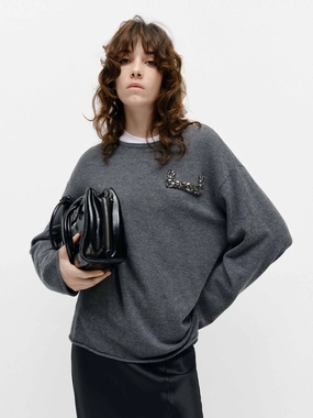 Flexible Ribbed Cuffs WrinkleFree Weave Crystal Detail Loose Sweater