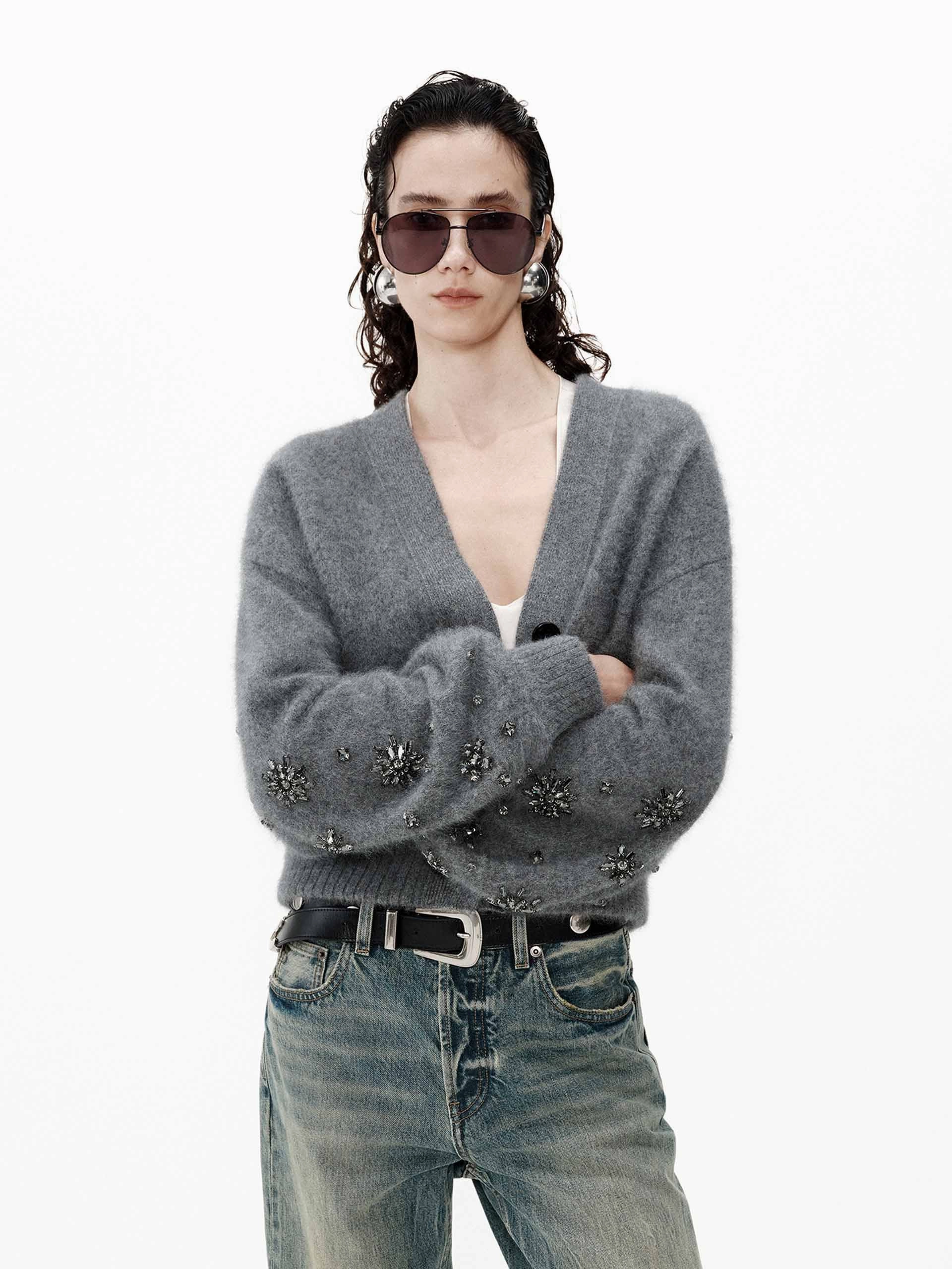 Contoured Side Panels FlexFoamInserts Crystal Detail V-neck Cardigan