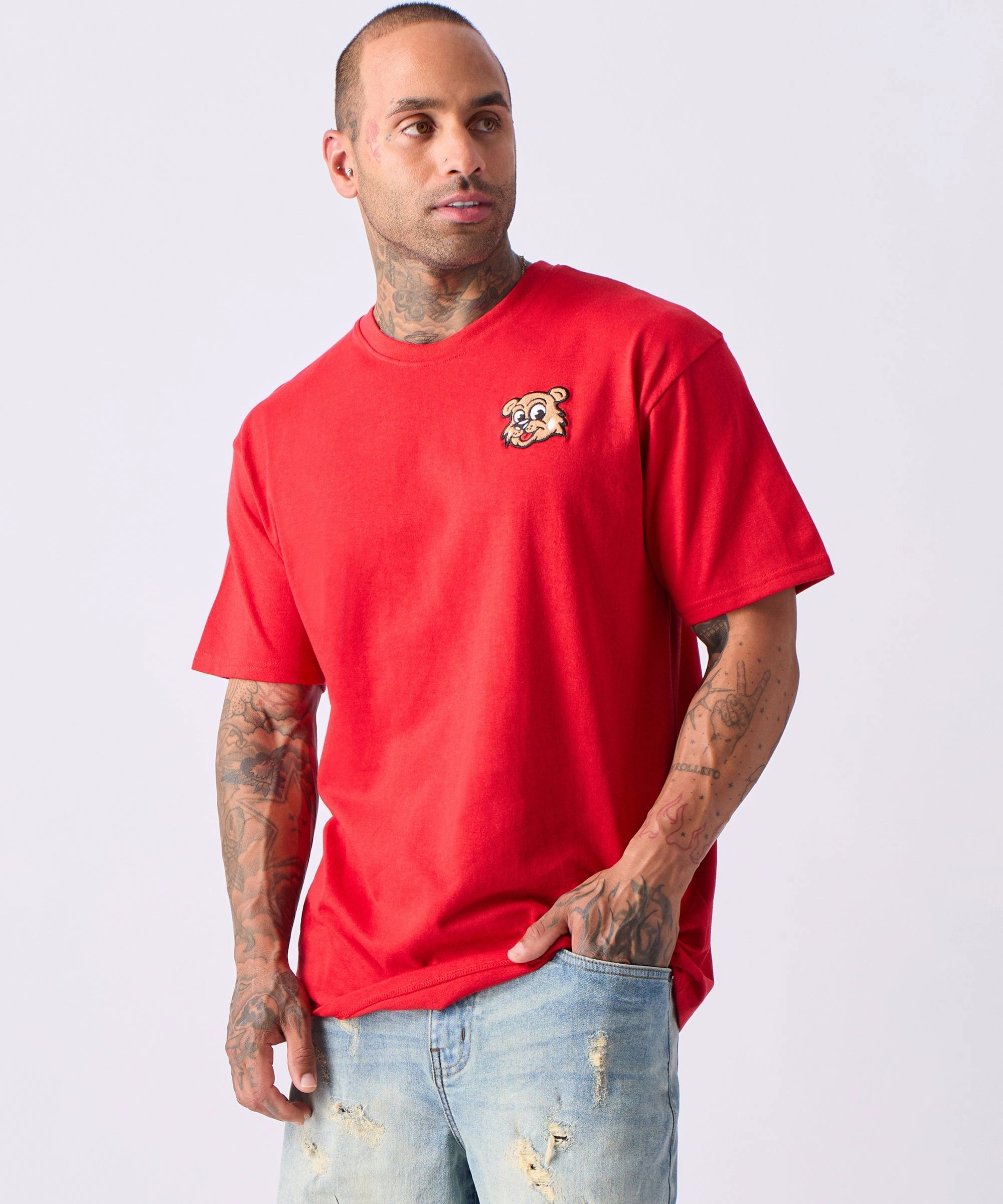 StretchComfortDesign Cub Chenille Patch Short Sleeve Tee - Red