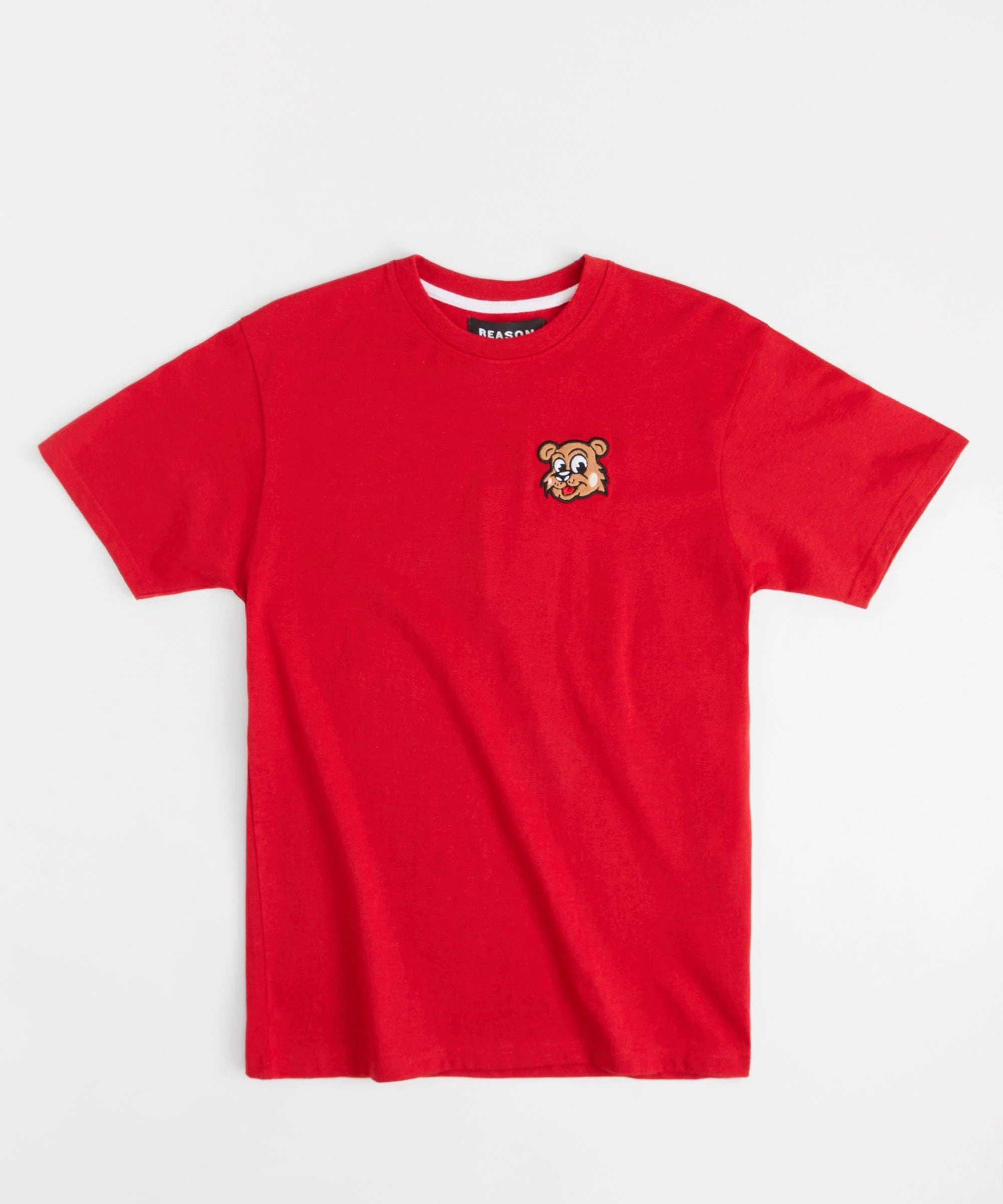 Lightweight Weave Material Stretchy Top Cub Chenille Patch Short Sleeve Tee - Red
