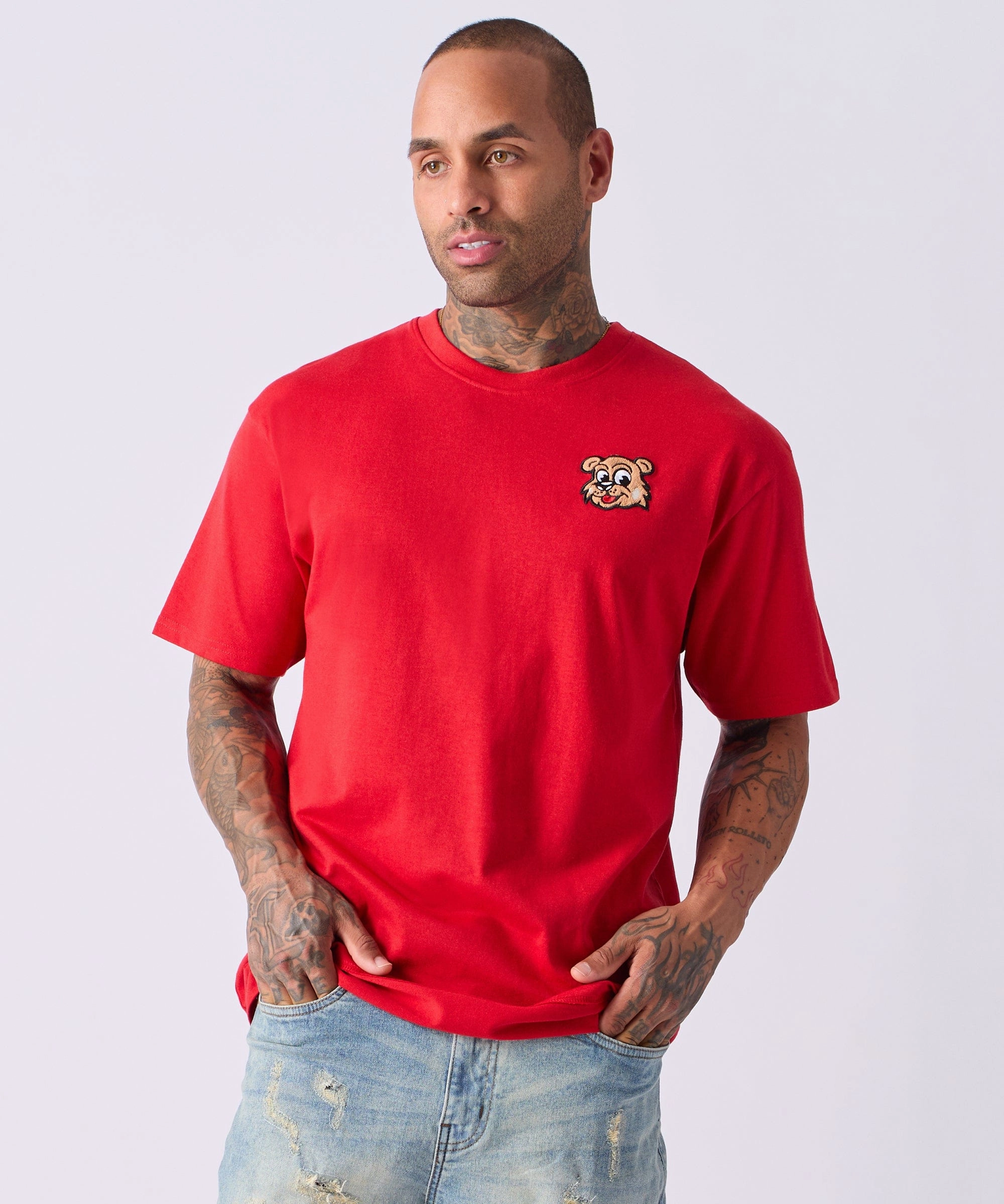 Bonded Hemline Cub Chenille Patch Short Sleeve Tee - Red