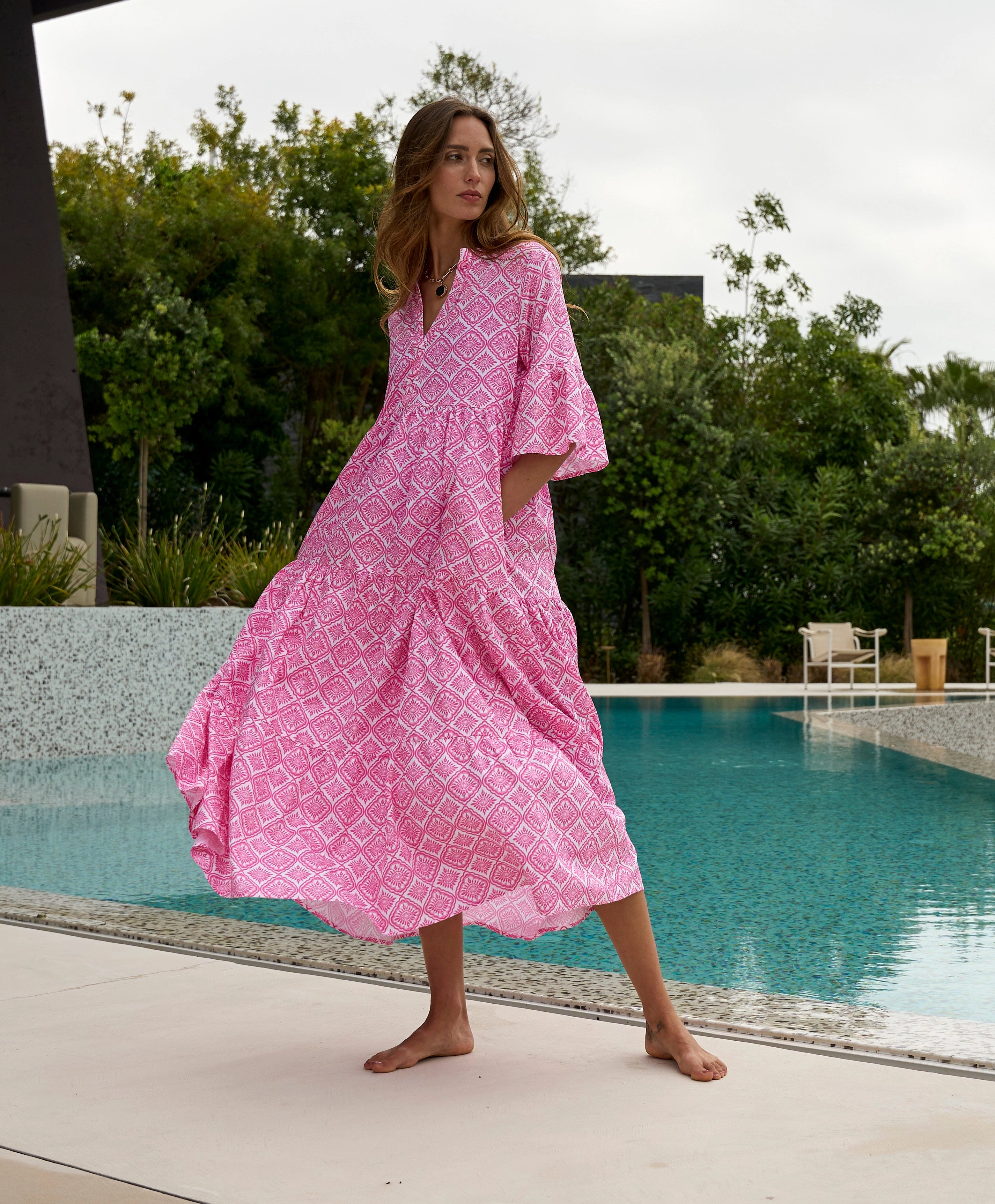 The Dot Dress ContrastStitching Bell-Sleeve