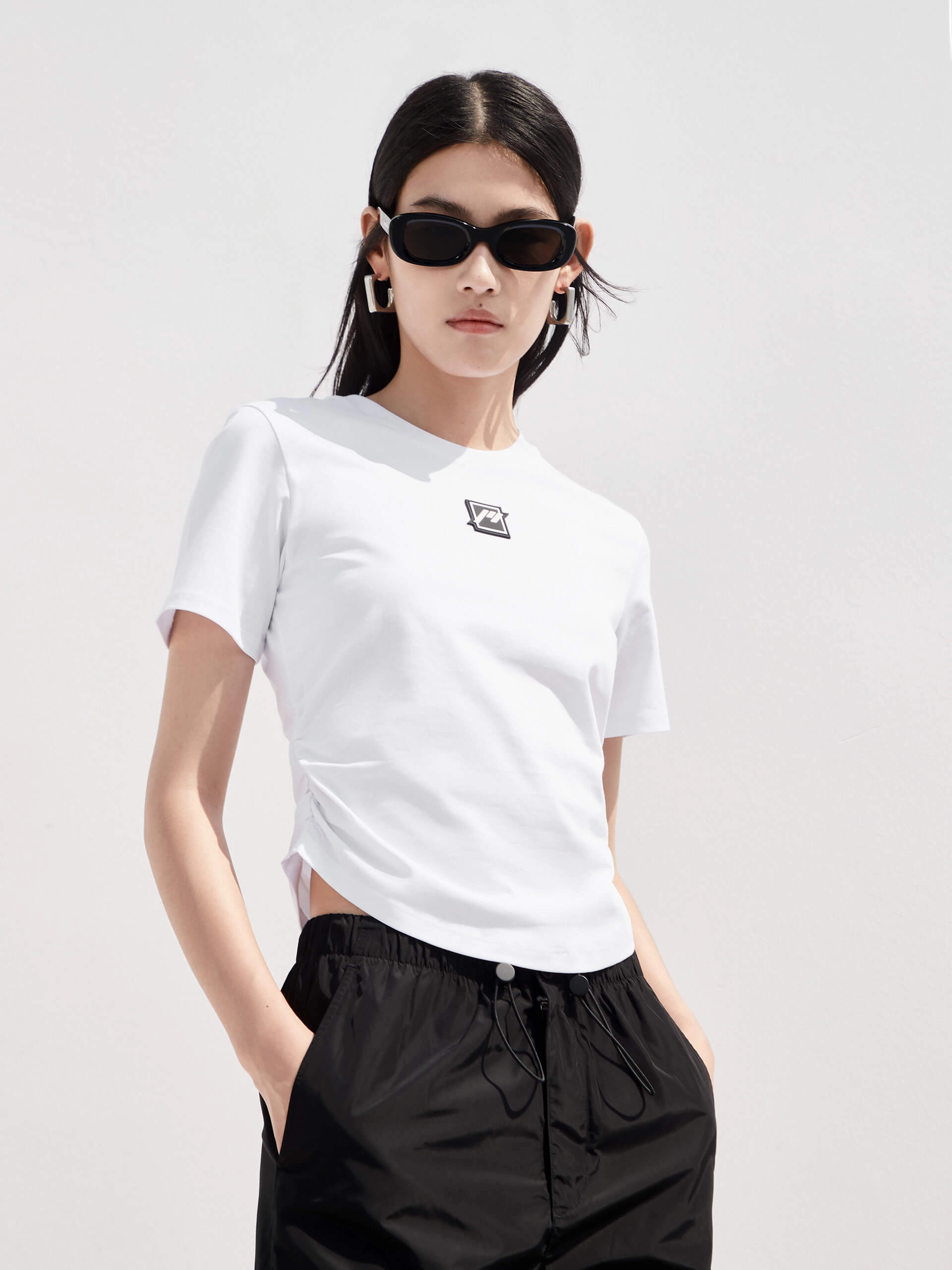 Curved Hem LOGO T-shirt MultiPly Fabric