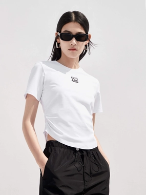 Curved Hem LOGO T-shirt MultiPly Fabric