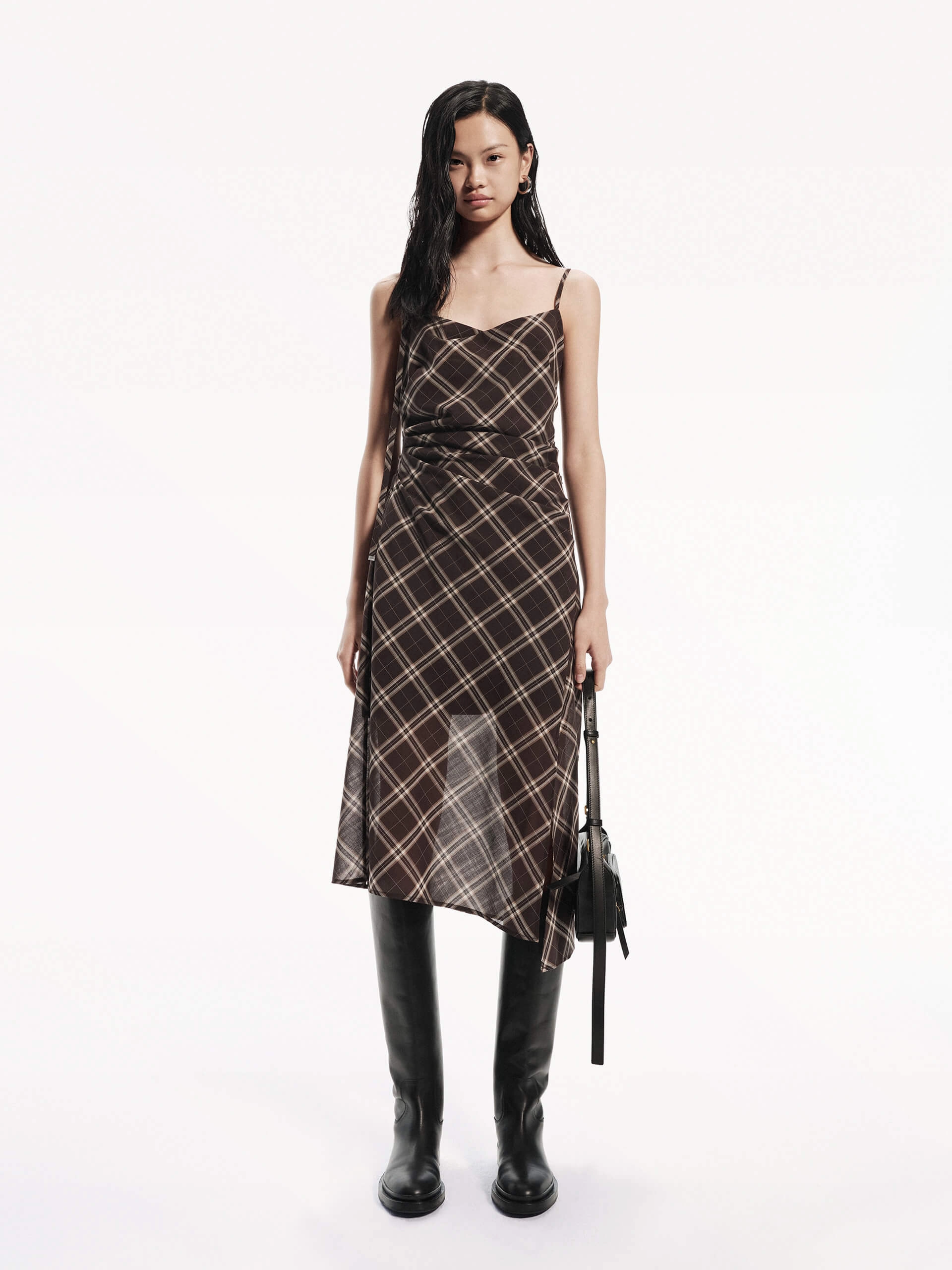 Side Tie Plaid Pattern Cami Dress