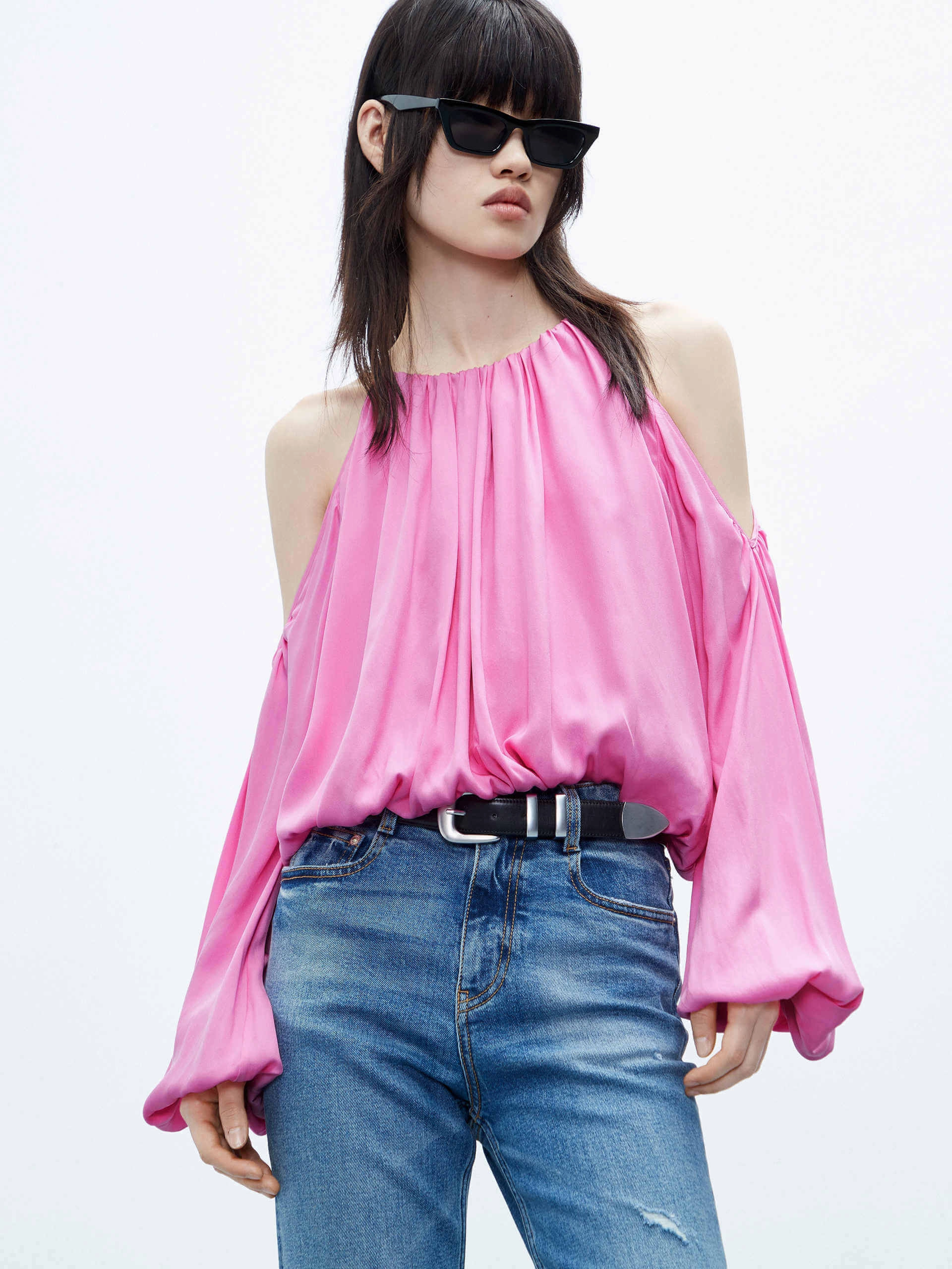 Cut Shoulder Cropped Top Ethically Sourced Material MidweightKnit