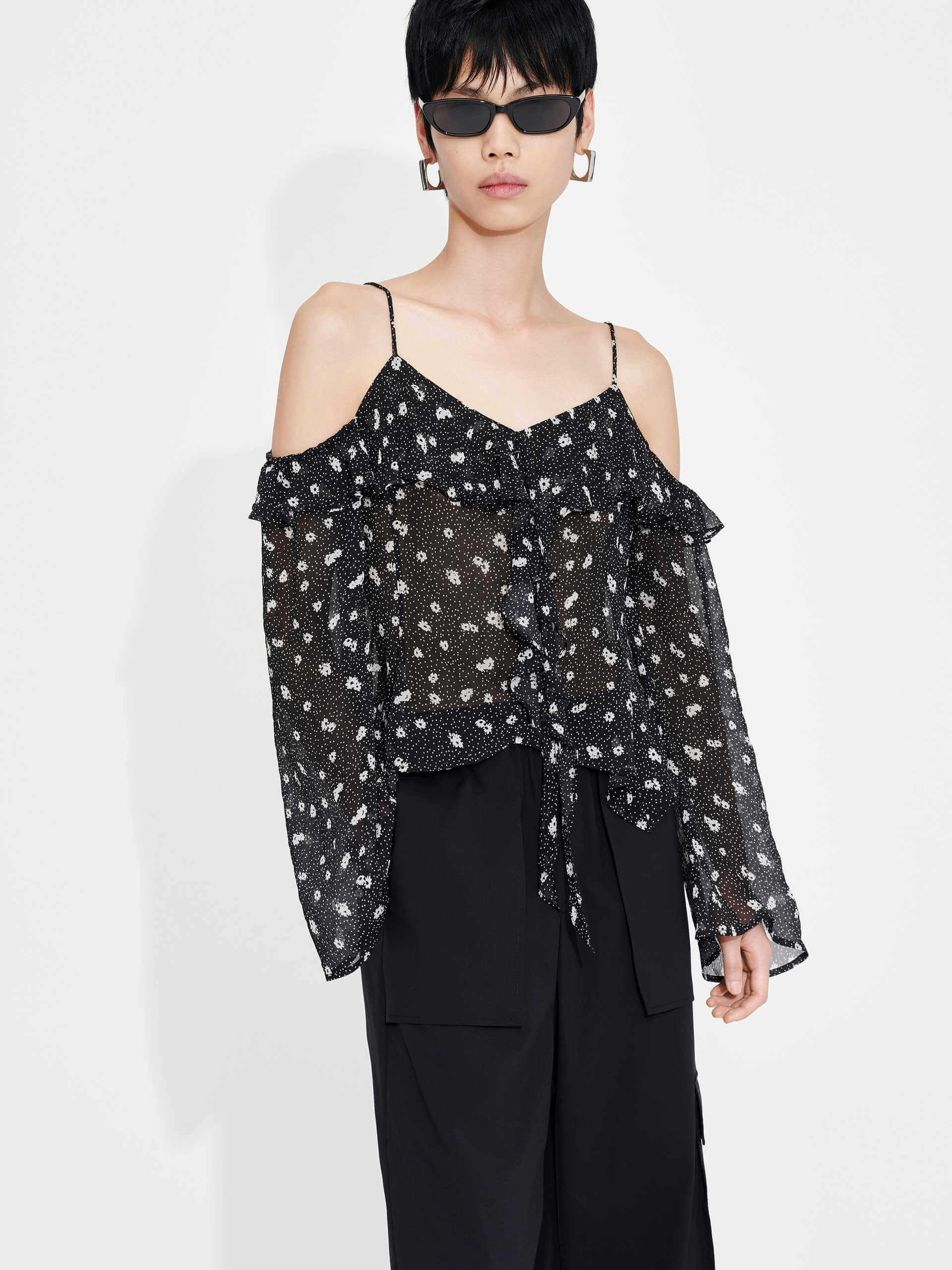 Wicking Inner Lining MeshPanel Cut Shoulder Printed Top