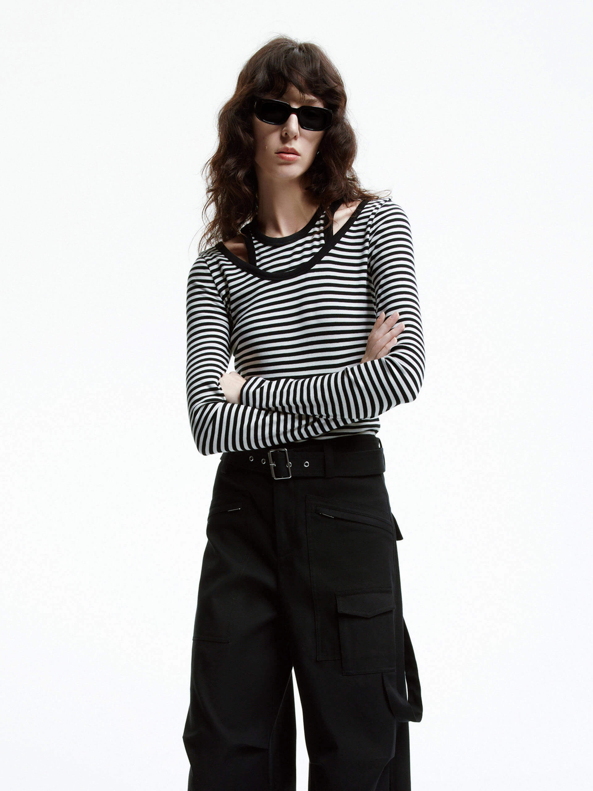 Cut shoulder Striped T-shirt Fun Style All Season Wear