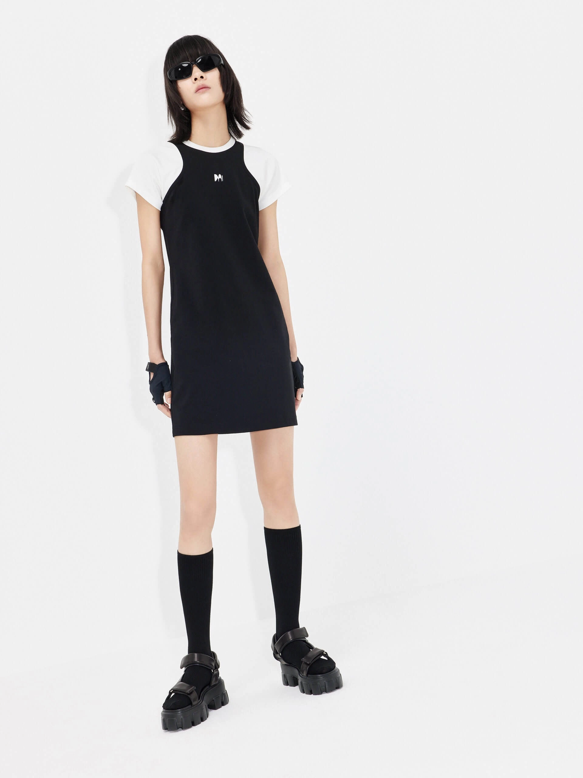 Cutout Back Color Blocked Dress Recycled-Material PlushLining