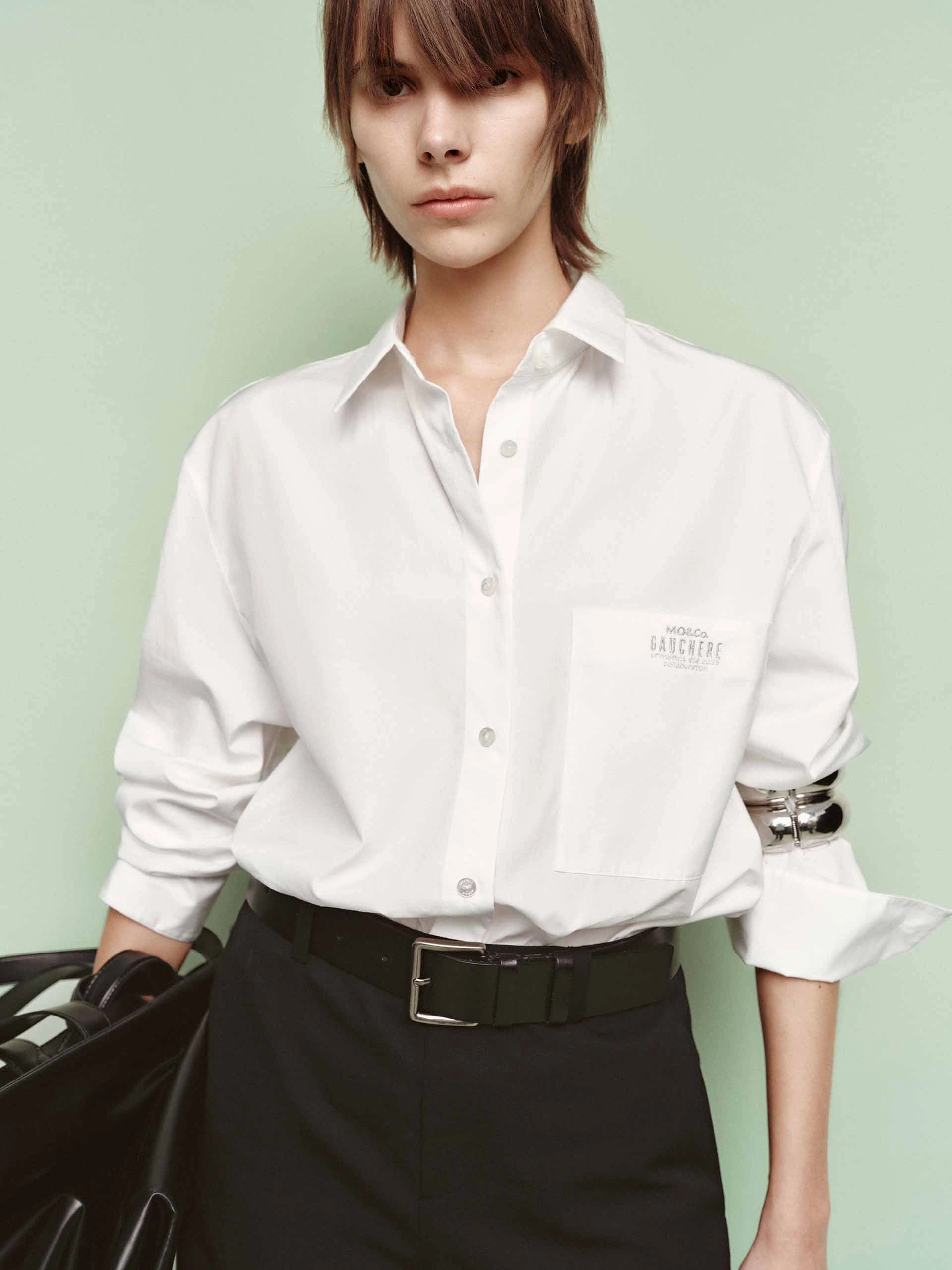 SheerLayering Reflective Trims Cutout Back Cotton Shirt