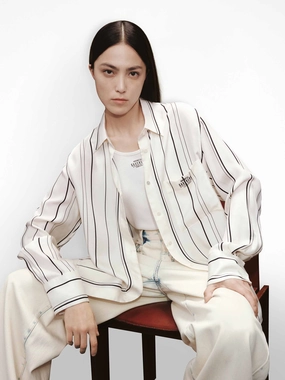 Cutout Back Pinstripe Shirt RelaxedFit Eco Conscious Dye Process