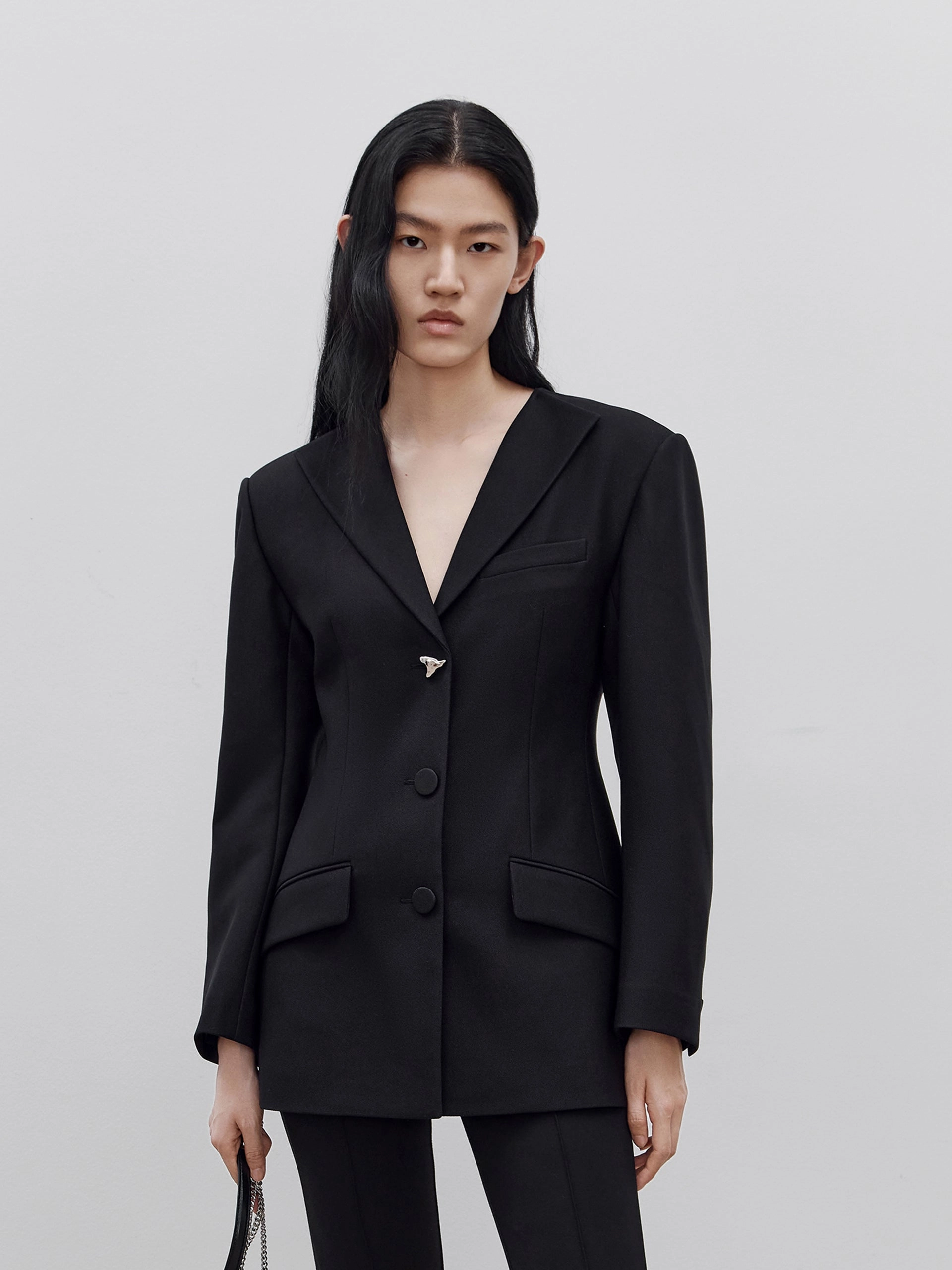 Cutout Back Single Breasted Blazer Elastic Hem Adjustment Adjustable Cuff