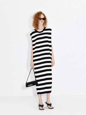 Cutout Back Stripe Dress Fall Flow