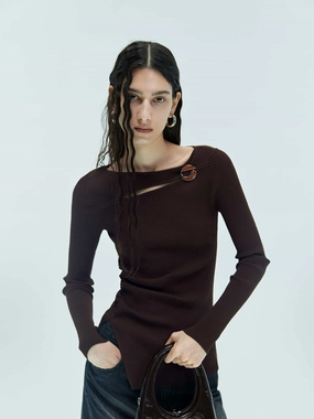 Ergonomic Cut Cutout Ribbed Knit Sweater