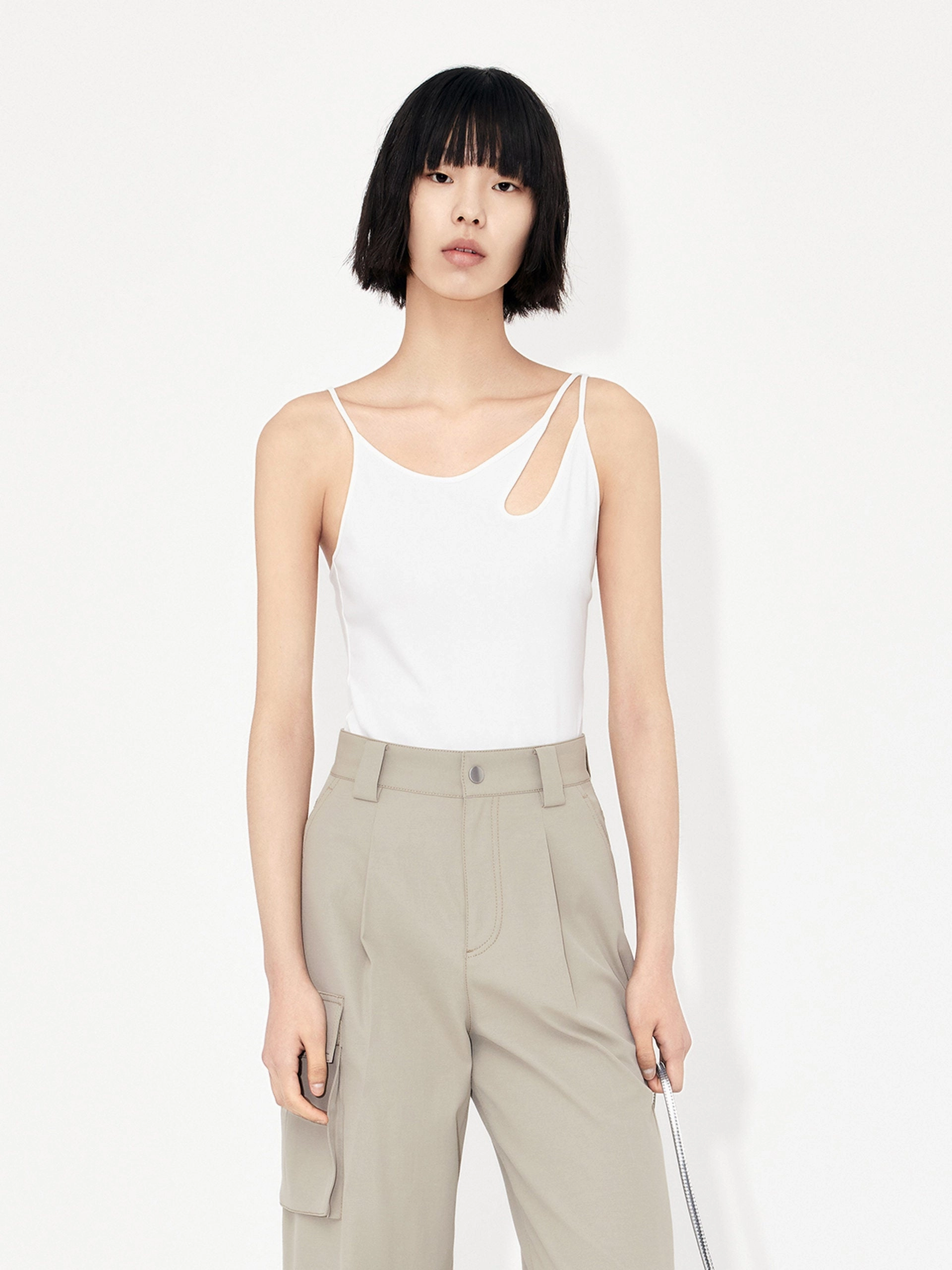 Cutout Strap Tank Top Relaxed Silhouette FadeResistant Dye