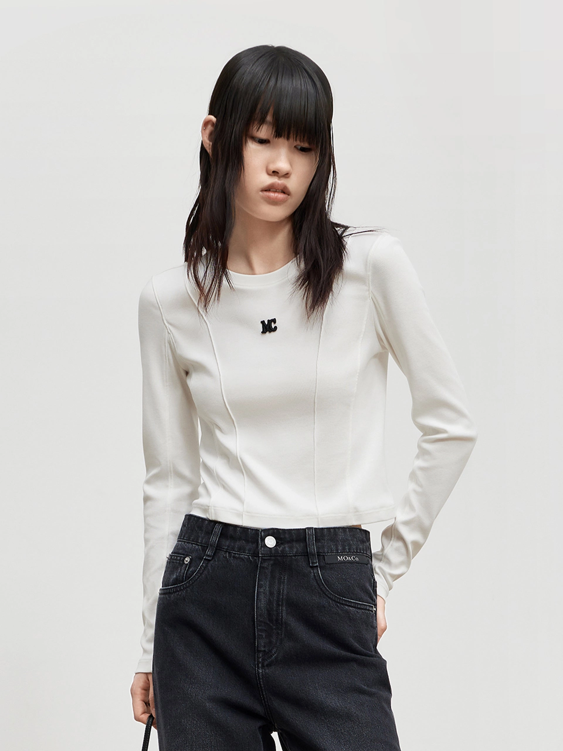Cropped Long Sleeve T-Shirt Midweight Knit Street Comfort
