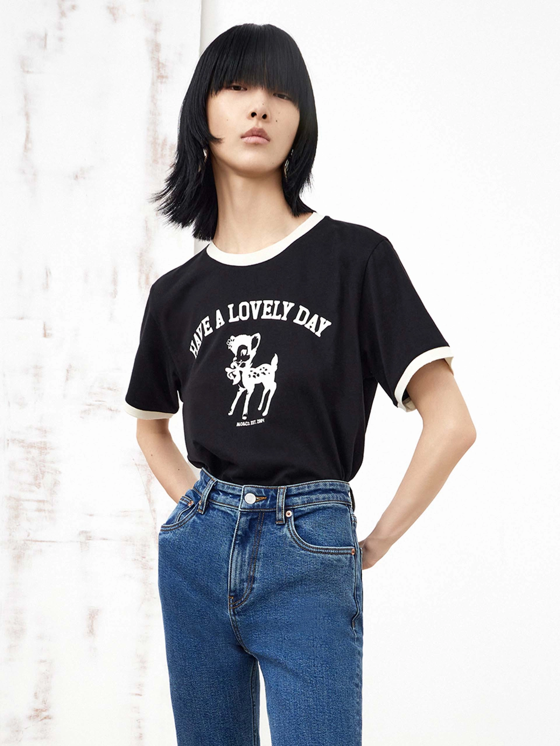 Lightweight Wear Cozy Look Contrast Cartoon Print T-shirt