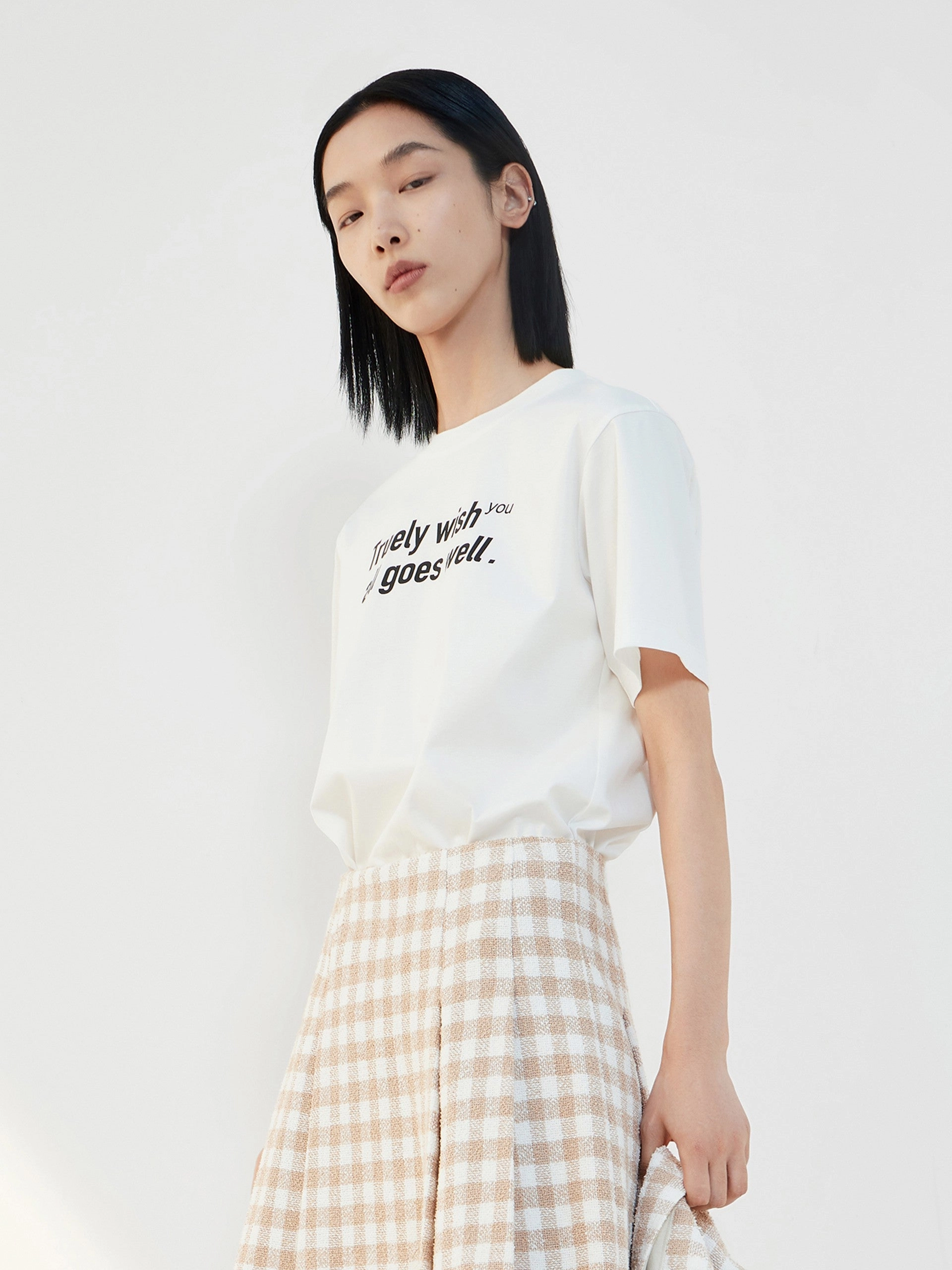 Letter Print Cotton T-shirt light layering Fresh Vibes