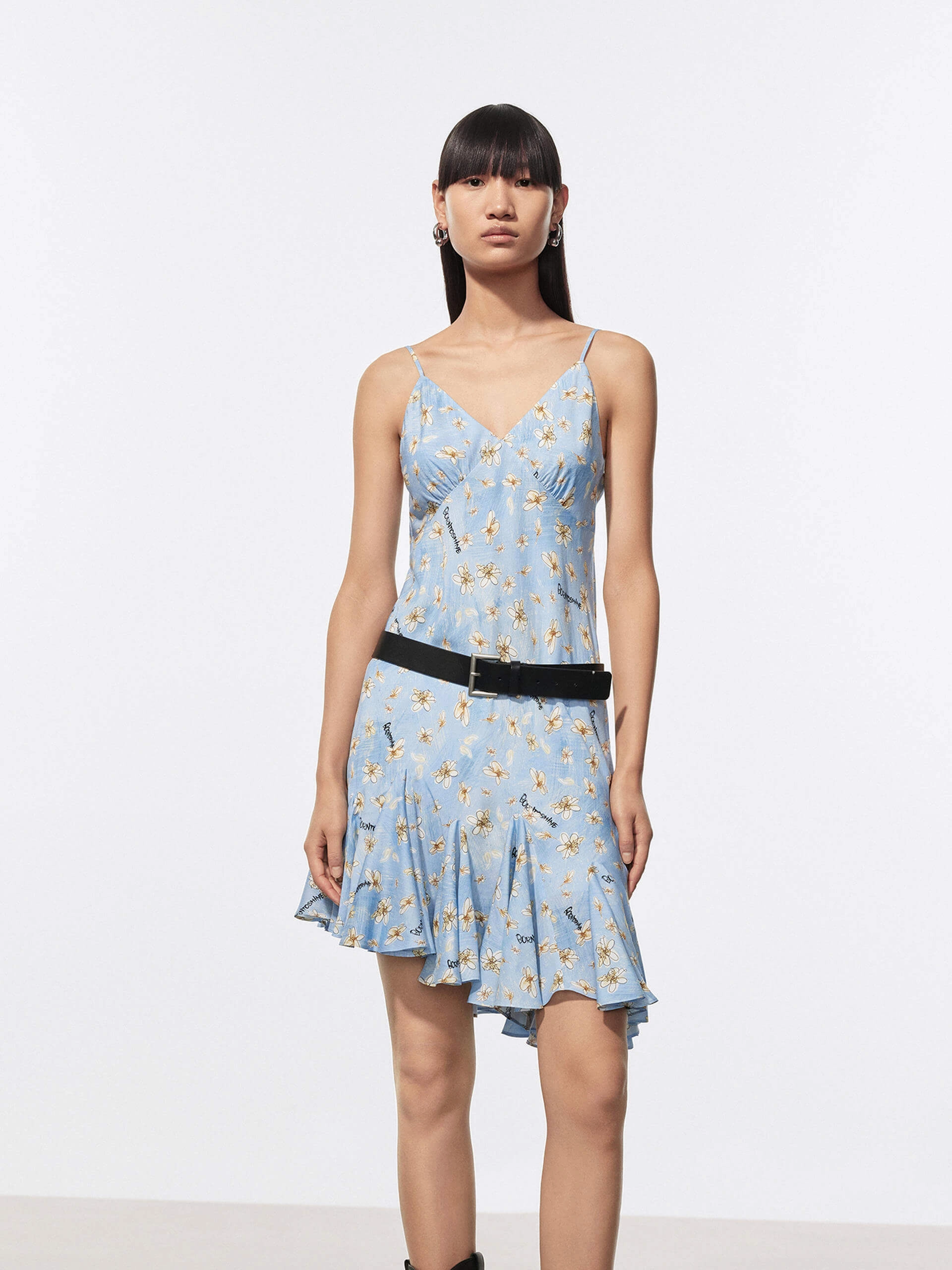 Daisy Print Mini Dress Elegant Wearable Silk-Blend
